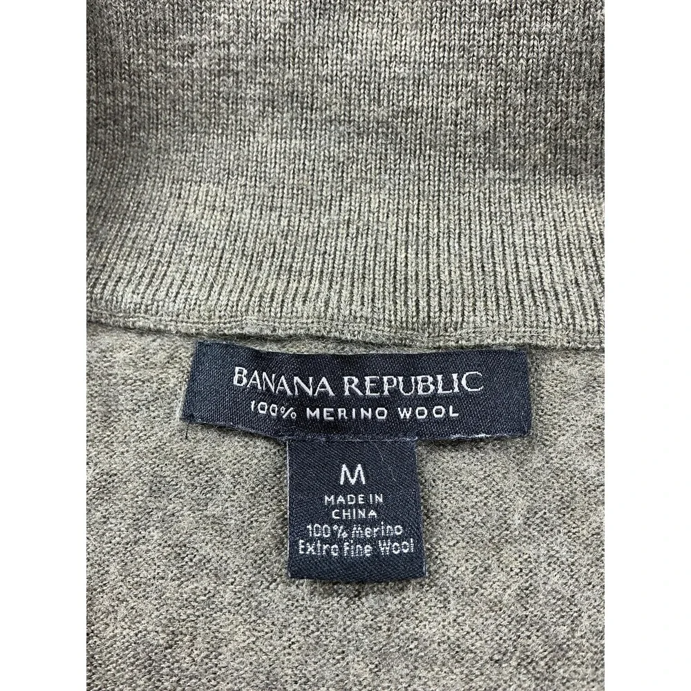 Banana Republic Sweater Mens Medium Green 100% Merino Wool 1/4 Zip‎ Mock Neck